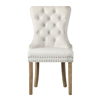 Velvet/Leather Dining Chairs French Provincial Tufted Beige/Black/Grey