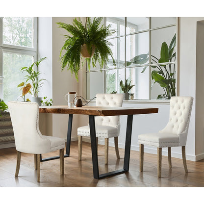Velvet/Leather Dining Chairs French Provincial Tufted Beige/Black/Grey