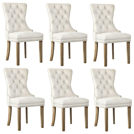 6x Velvet Dining Chairs French Provincial Tufted Beige