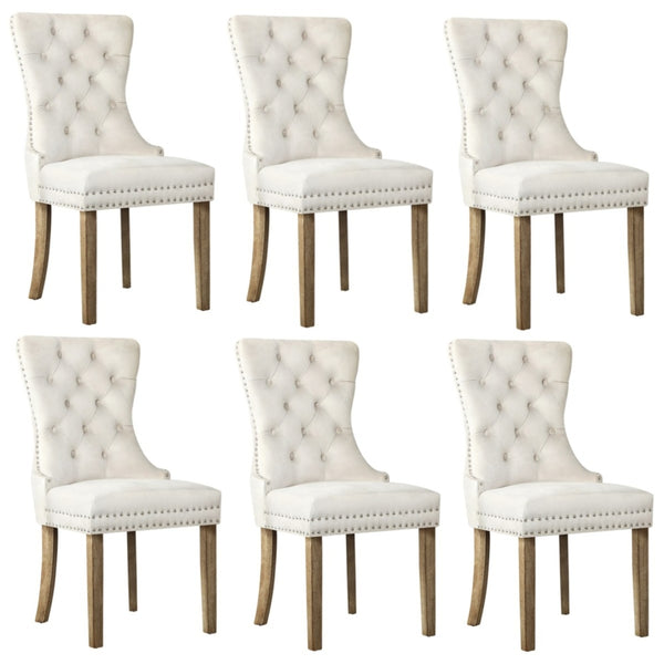  6x Velvet Dining Chairs French Provincial Tufted Beige