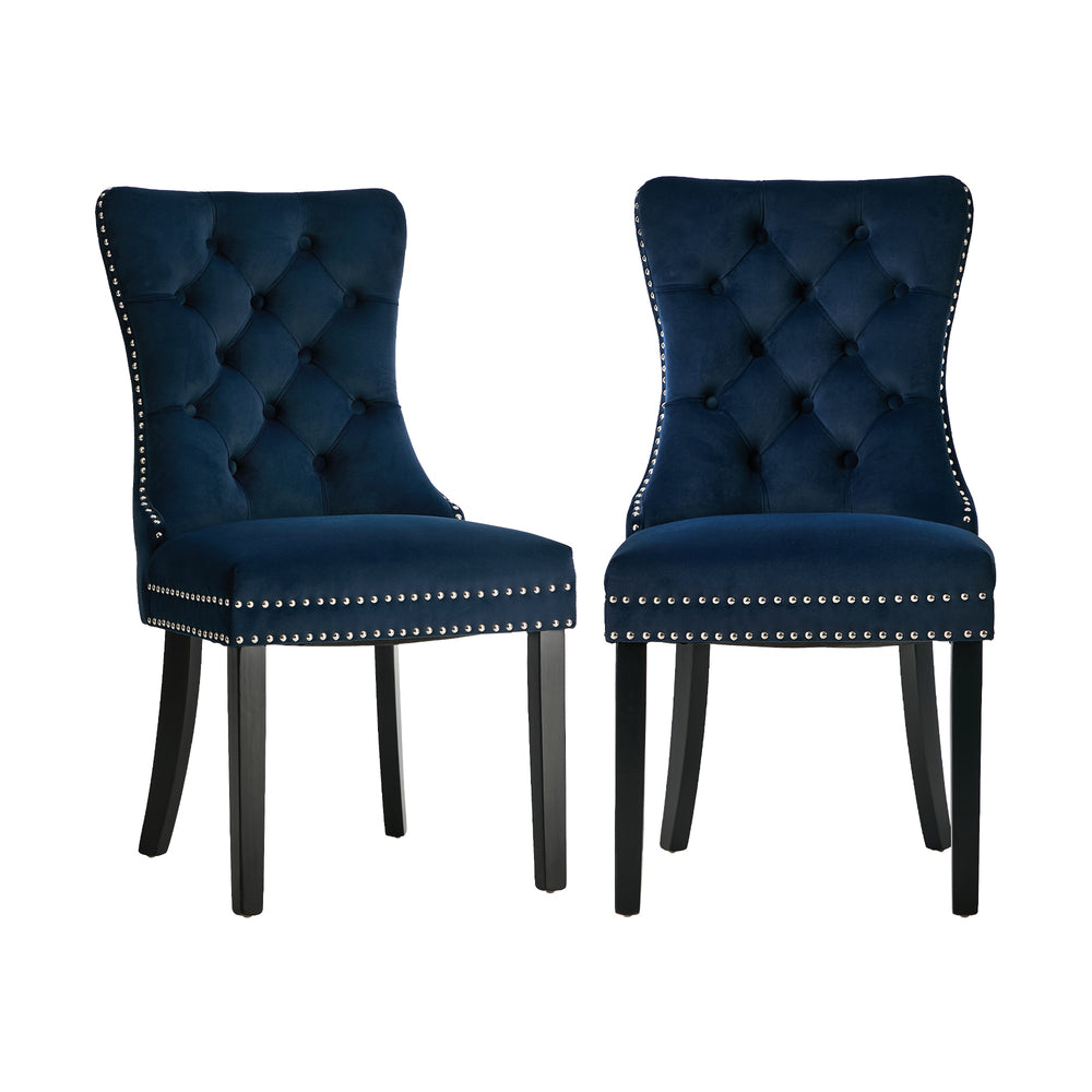Velvet Dining Chair Upholstered French Tufted Blue 2 Pack