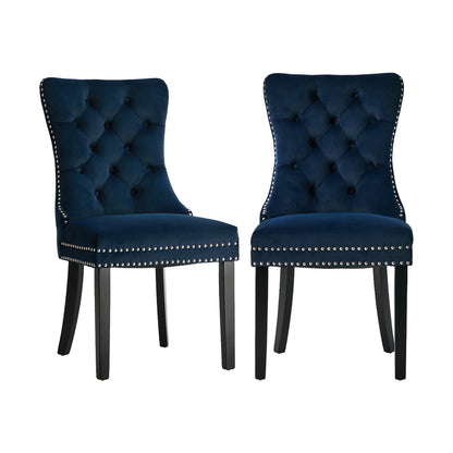 Velvet Dining Chair Upholstered French Tufted Blue 2 Pack