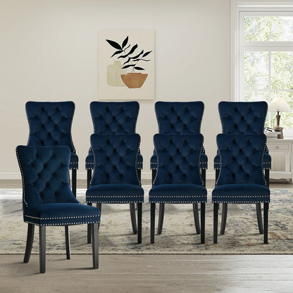 8x Velvet Dining Chair Upholstered French Tufted Blue Fabric Dining Seating