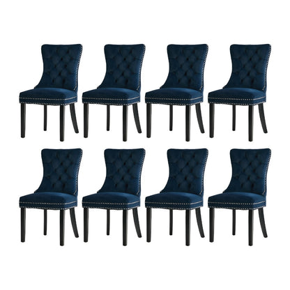 8x Velvet Dining Chair Upholstered French Tufted Blue Fabric Dining Seating