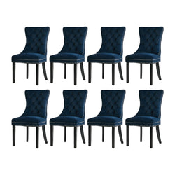 8x Velvet Dining Chair Upholstered French Tufted Blue Fabric Dining Seating