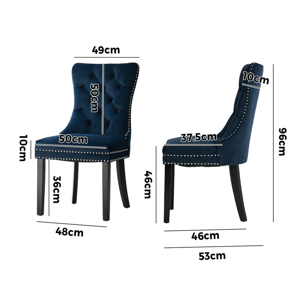 8x Velvet Dining Chair Upholstered French Tufted Blue Fabric Dining Seating