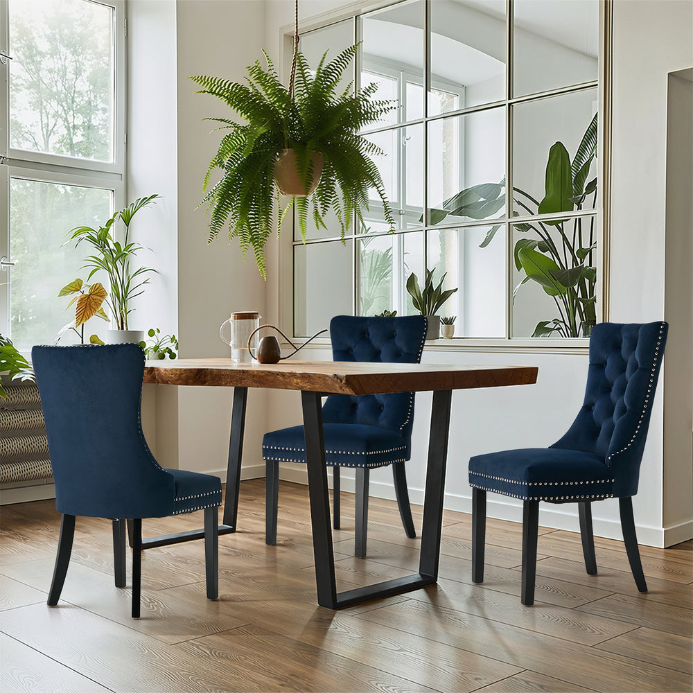 8x Velvet Dining Chair Upholstered French Tufted Blue Fabric Dining Seating