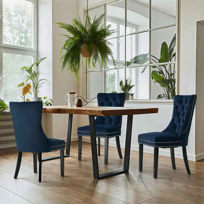 8x Velvet Dining Chair Upholstered French Tufted Blue Fabric Dining Seating