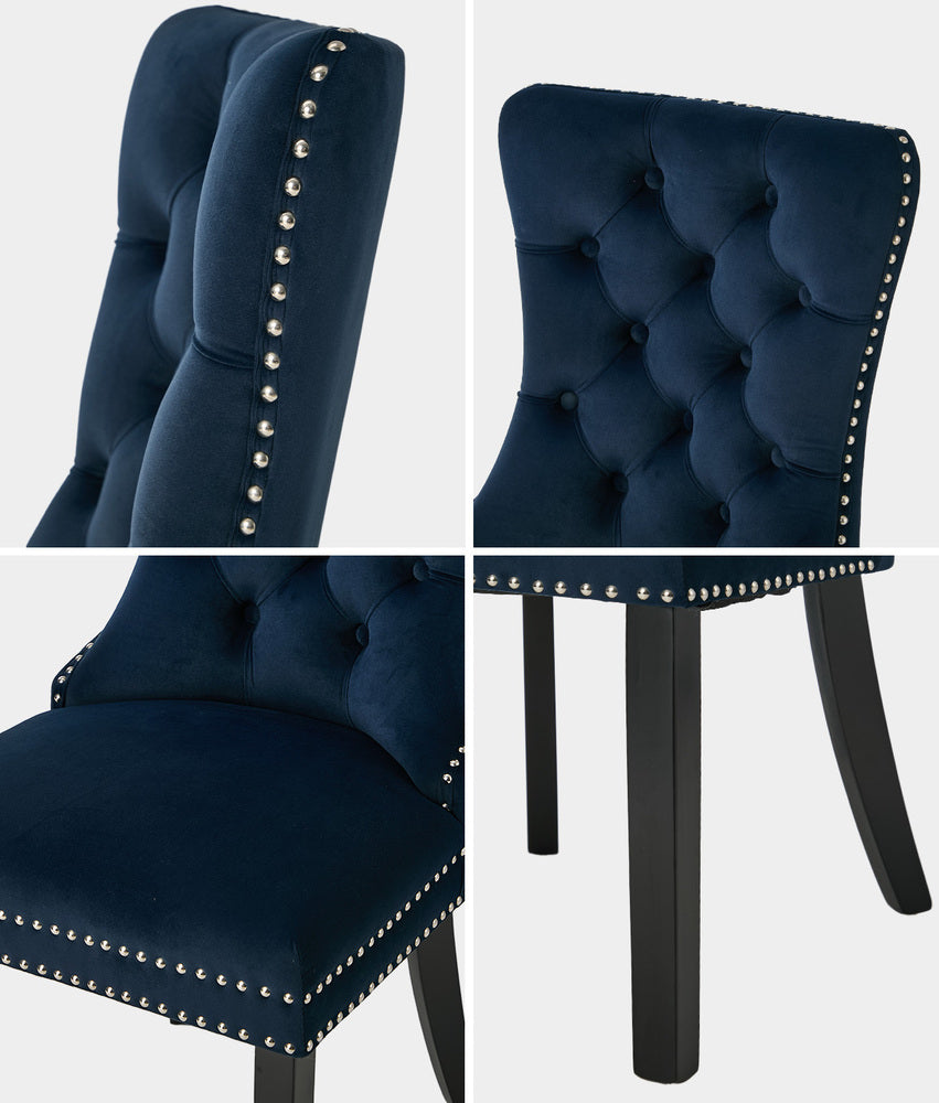 8x Velvet Dining Chair Upholstered French Tufted Blue Fabric Dining Seating
