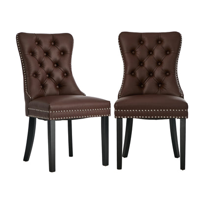 Dining Chair Upholstered French Tufted PU Leather Brown/Grey 2 Pack