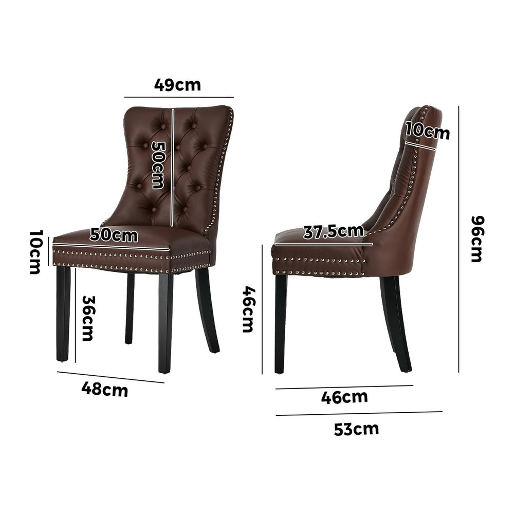 Dining Chair Upholstered French Tufted PU Leather Brown/Grey 2 Pack