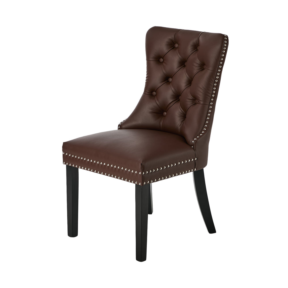 Dining Chair Upholstered French Tufted PU Leather Brown/Grey 2 Pack