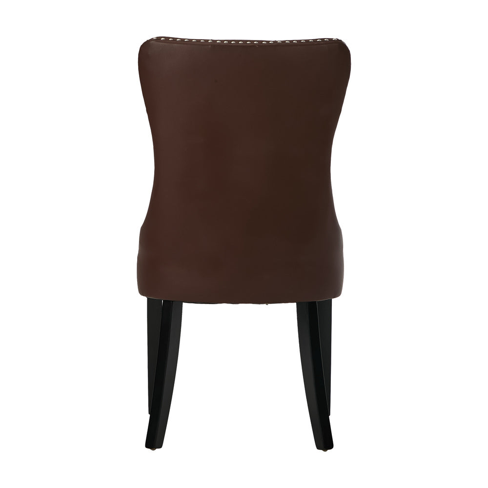 Dining Chair Upholstered French Tufted PU Leather Brown/Grey 2 Pack