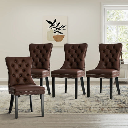 Dining Chair Upholstered French Tufted PU Leather Brown 4&6 Pack