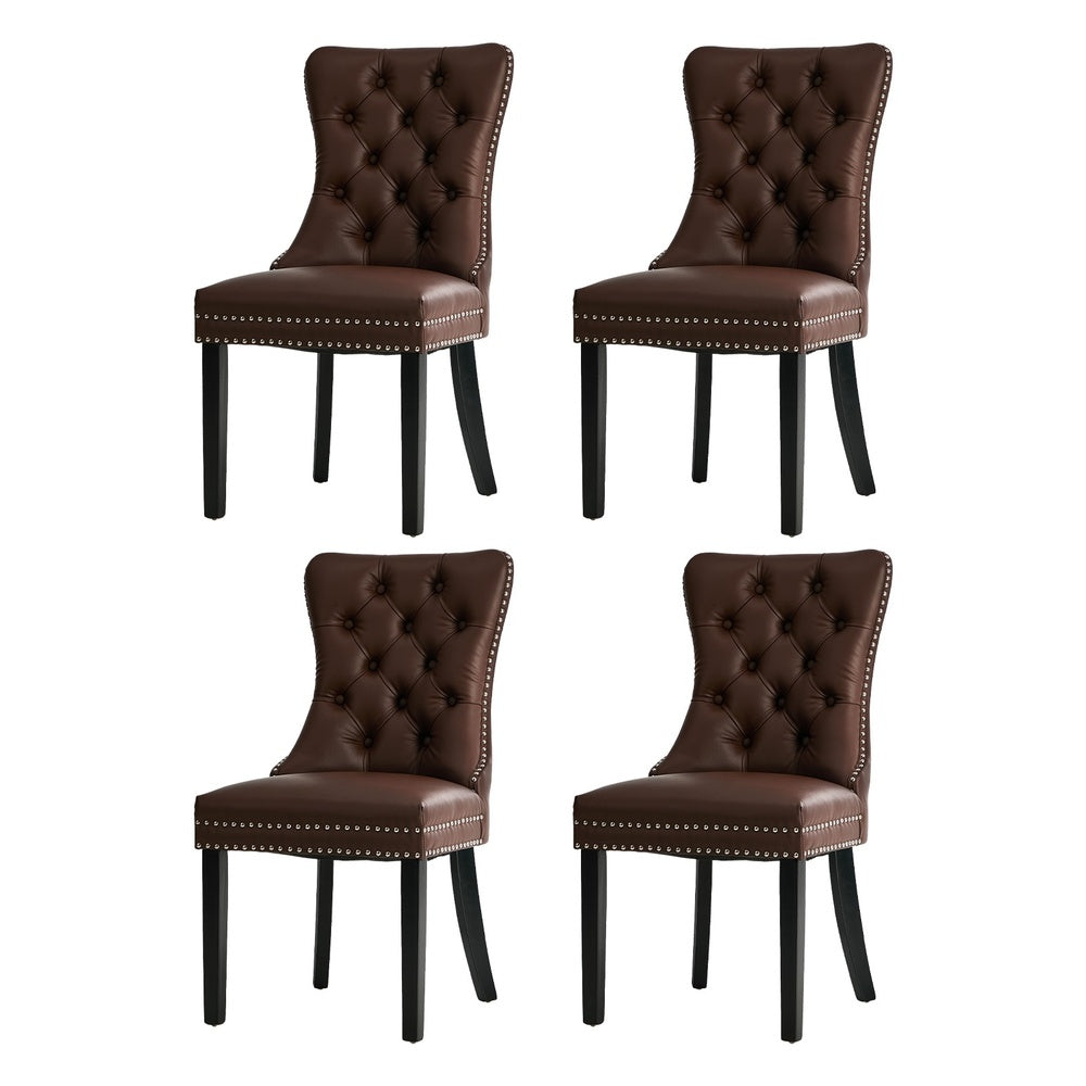 Dining Chair Upholstered French Tufted PU Leather Brown 4&6 Pack