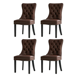 Dining Chair Upholstered French Tufted PU Leather Brown 4&6 Pack