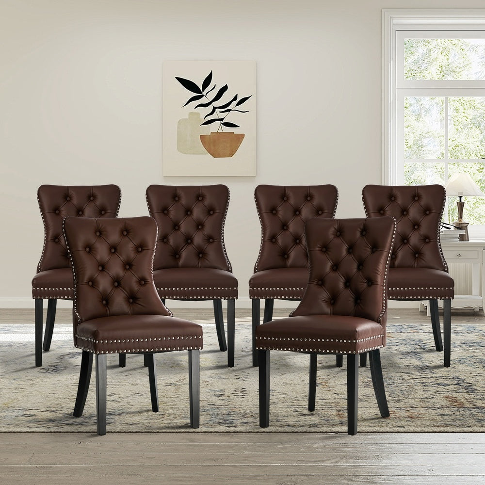Dining Chair Upholstered French Tufted PU Leather Brown 4&6 Pack