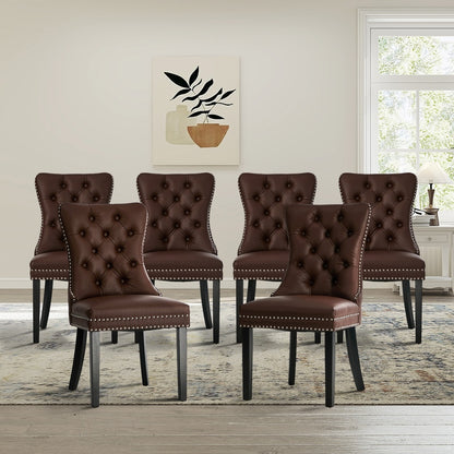Dining Chair Upholstered French Tufted PU Leather Brown 4&6 Pack