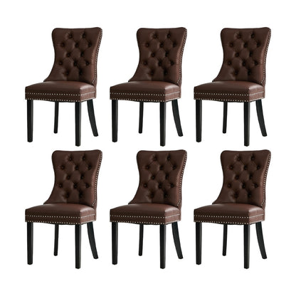 Dining Chair Upholstered French Tufted PU Leather Brown 4&6 Pack