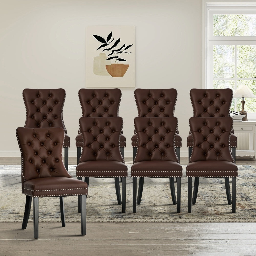 8x Dining Chair Upholstered French Tufted PU Leather Brown/Light Grey Dining Seating