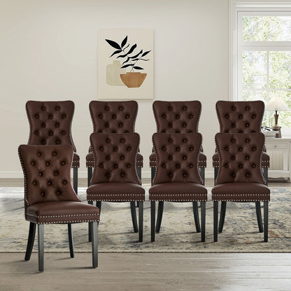 8x Dining Chair Upholstered French Tufted PU Leather Brown/Light Grey Dining Seating