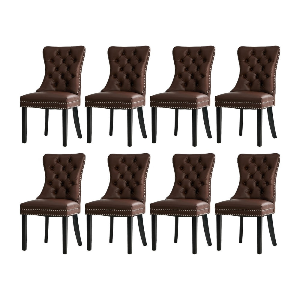 8x Dining Chair Upholstered French Tufted PU Leather Brown/Light Grey Dining Seating