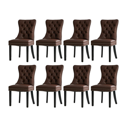 8x Dining Chair Upholstered French Tufted PU Leather Brown/Light Grey Dining Seating