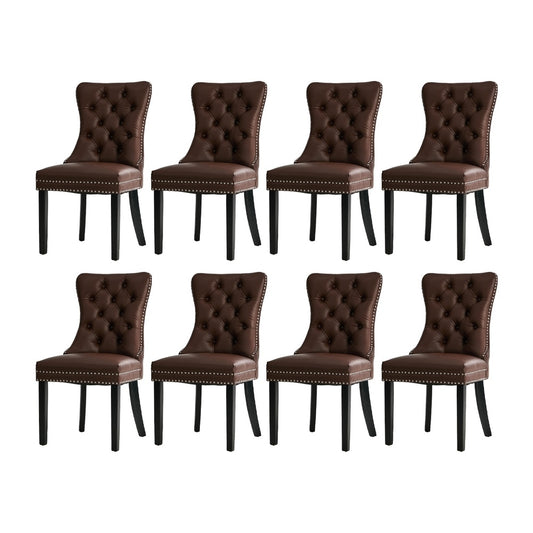 8x Dining Chair Upholstered French Tufted PU Leather Brown/Light Grey Dining Seating