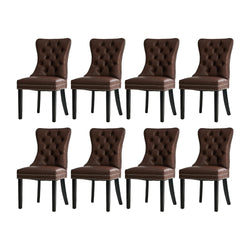 8x Dining Chair Upholstered French Tufted PU Leather Brown/Light Grey Dining Seating