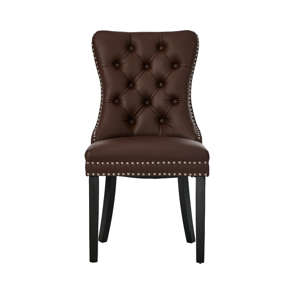 8x Dining Chair Upholstered French Tufted PU Leather Brown/Light Grey Dining Seating