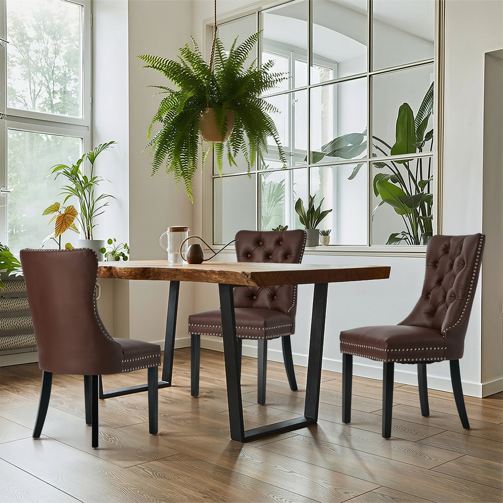8x Dining Chair Upholstered French Tufted PU Leather Brown/Light Grey Dining Seating