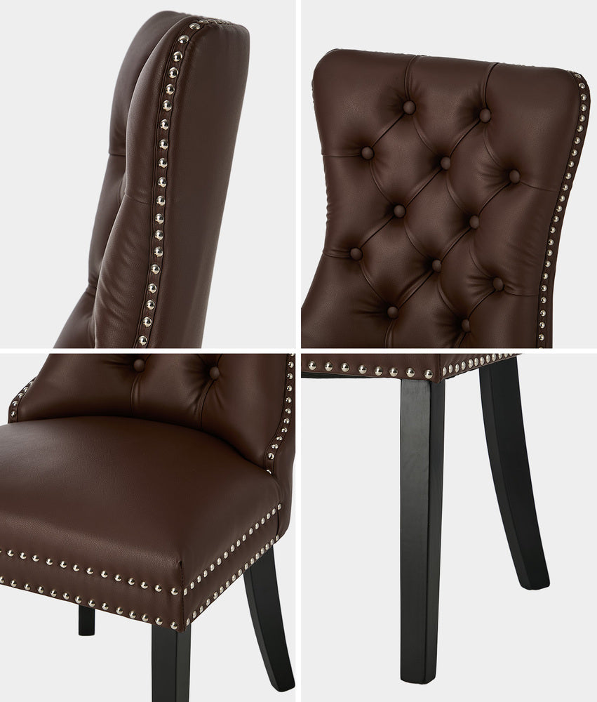 8x Dining Chair Upholstered French Tufted PU Leather Brown/Light Grey Dining Seating