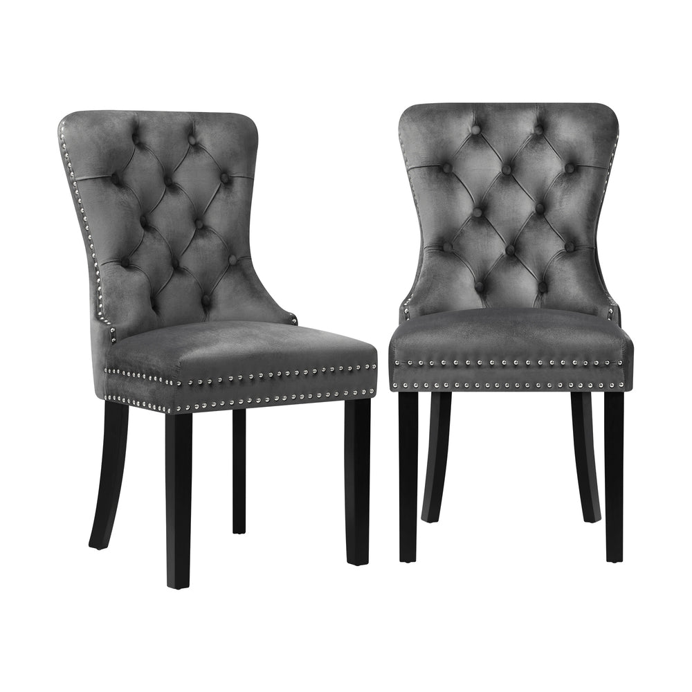 Modern Grey Wooden Frame Dining Chairs with Tufted Upholstery