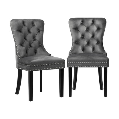 Modern Grey Wooden Frame Dining Chairs with Tufted Upholstery