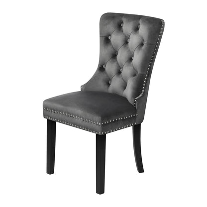 Modern Grey Wooden Frame Dining Chairs with Tufted Upholstery