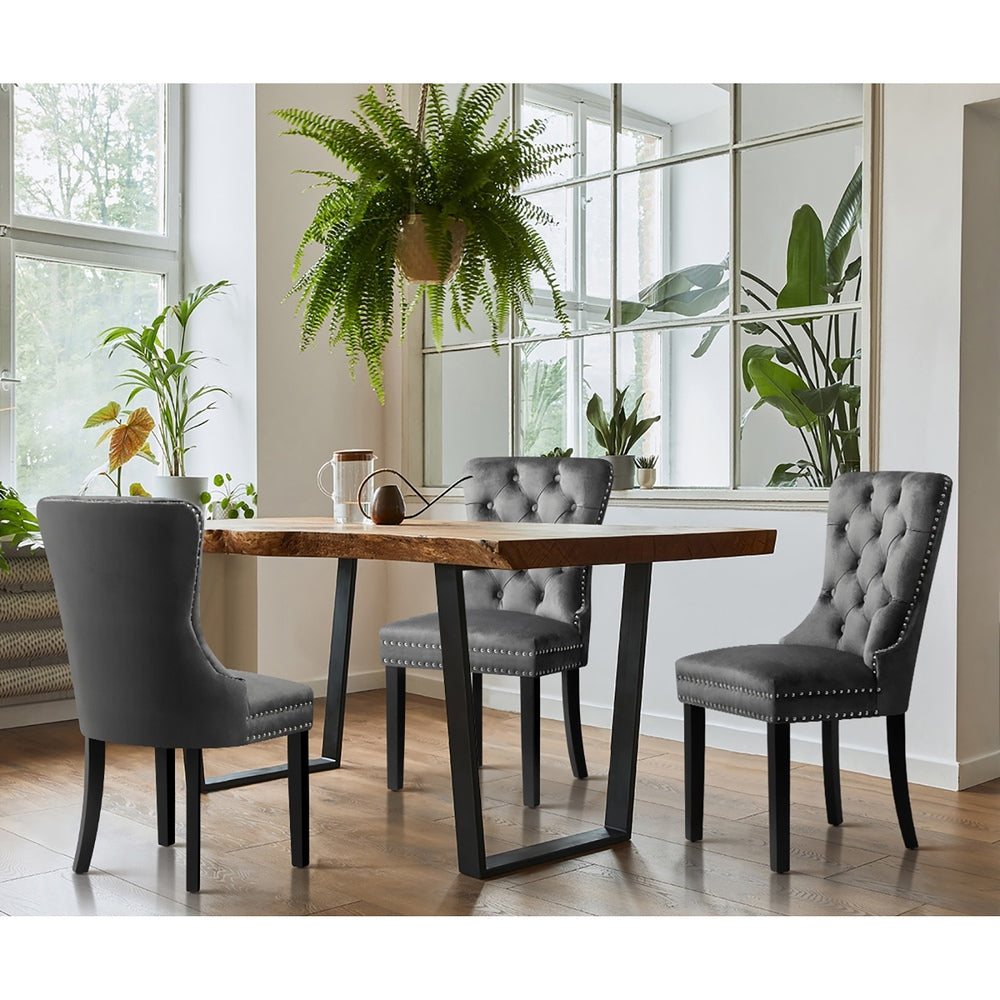 Velvet/Leather Dining Chairs French Provincial Tufted Beige/Black/Grey