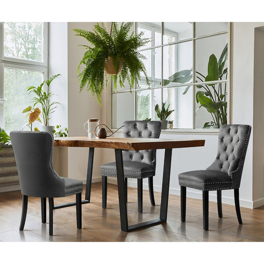 Velvet/Leather Dining Chairs French Provincial Tufted Beige/Black/Grey