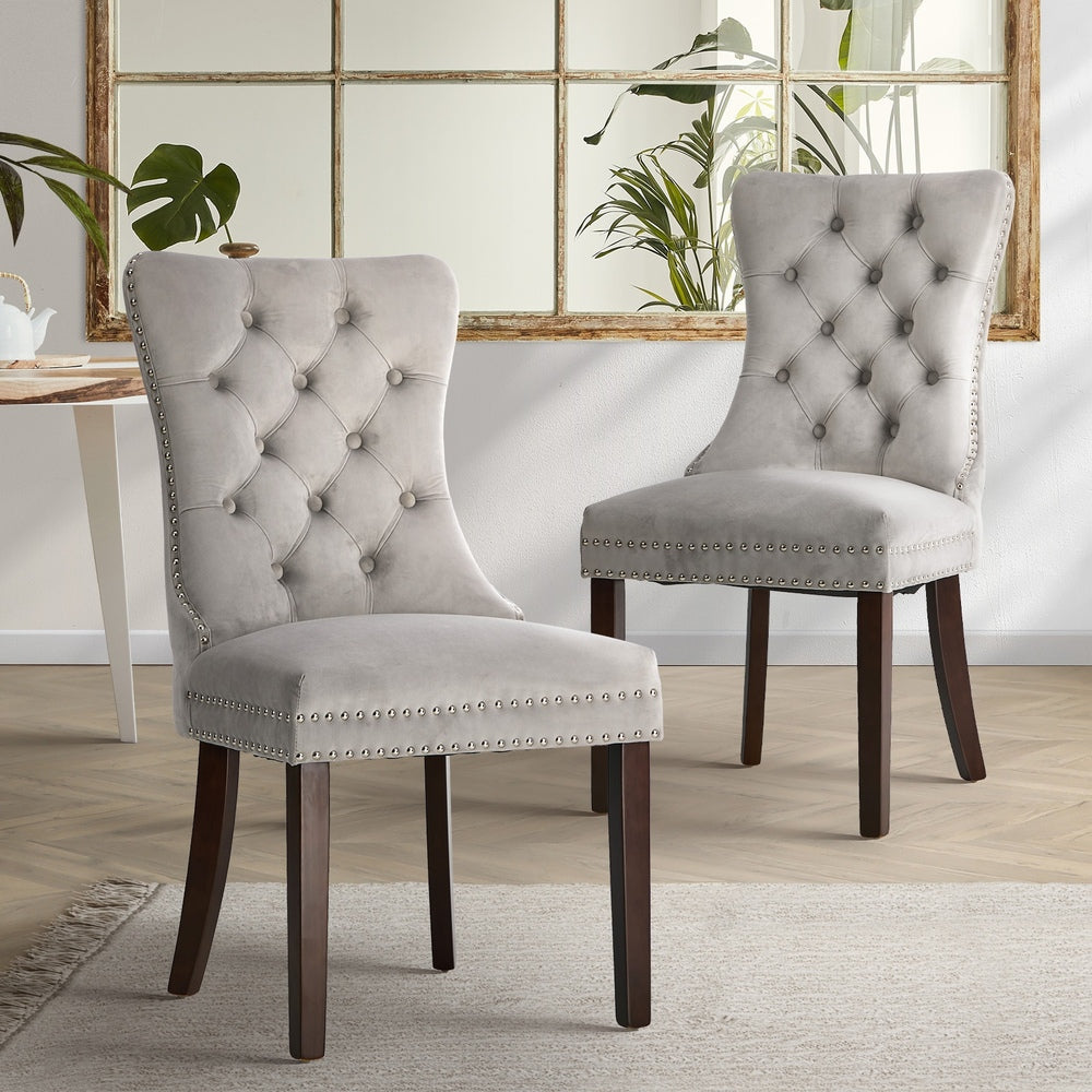 Dining Chair Upholstered French Tufted PU Leather Brown/Grey 2 Pack