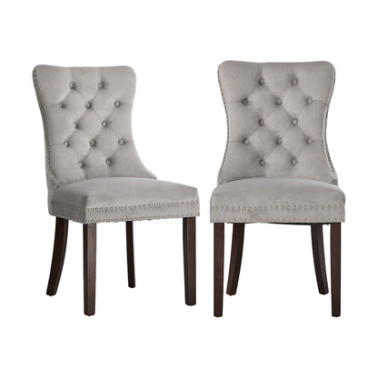 Dining Chair Upholstered French Tufted PU Leather Brown/Grey 2 Pack
