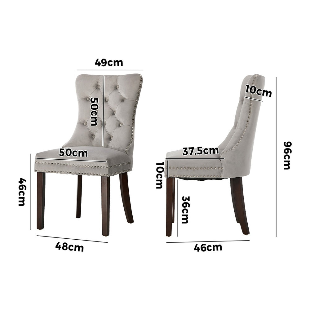 Dining Chair Upholstered French Tufted PU Leather Brown/Grey 2 Pack