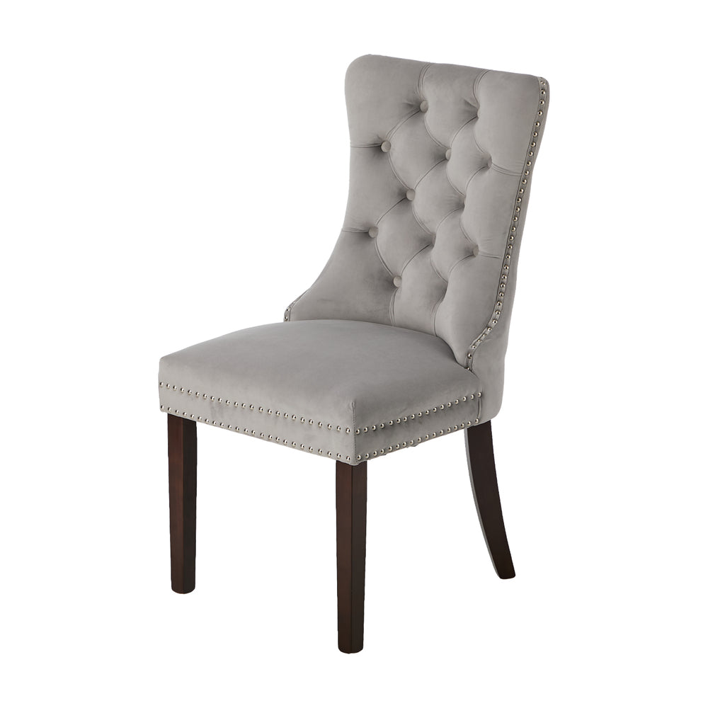 Dining Chair Upholstered French Tufted PU Leather Brown/Grey 2 Pack