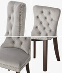 Dining Chair Upholstered French Tufted PU Leather Brown/Grey 2 Pack