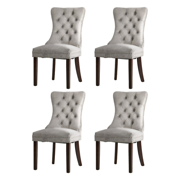  Velvet Dining Chair Upholstered French Tufted Light Grey 4&6 Pack