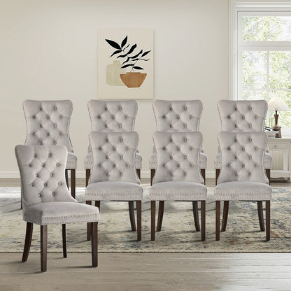 8x Dining Chair Upholstered French Tufted PU Leather Brown/Light Grey Dining Seating