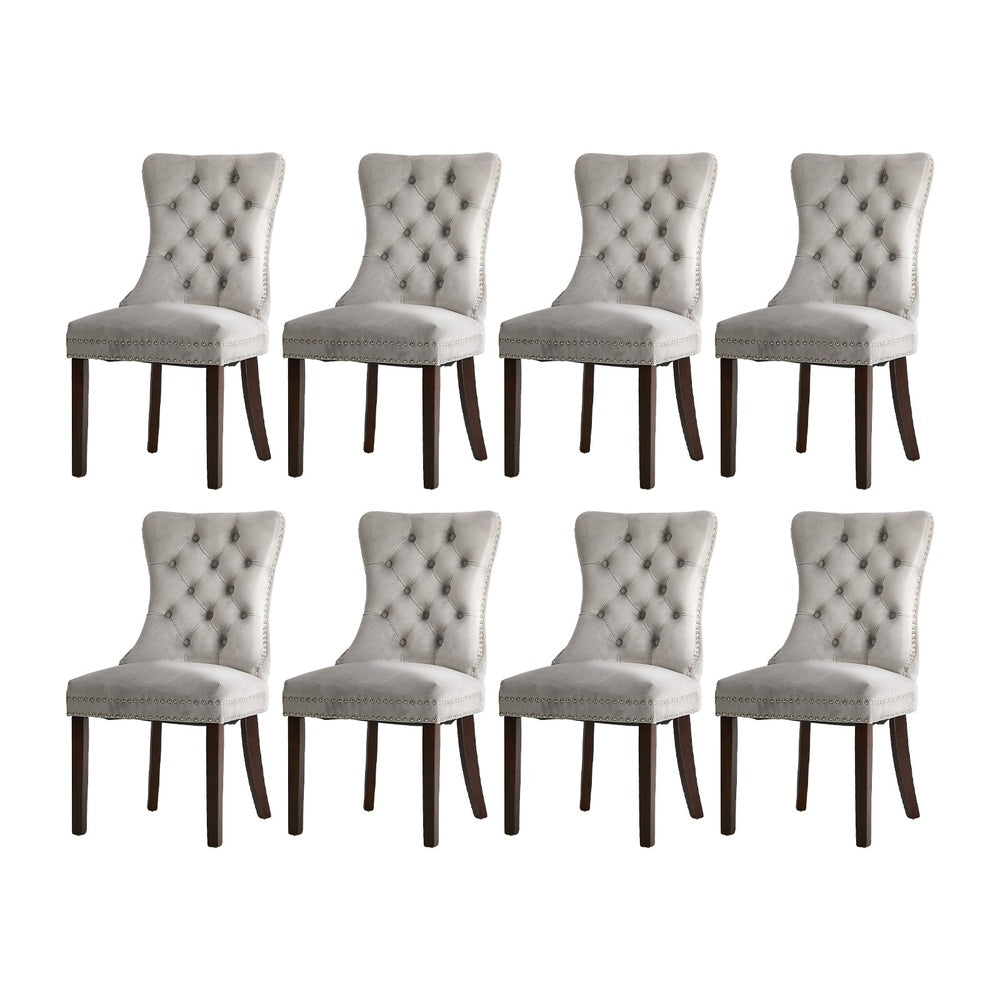 8x Dining Chair Upholstered French Tufted PU Leather Brown/Light Grey Dining Seating