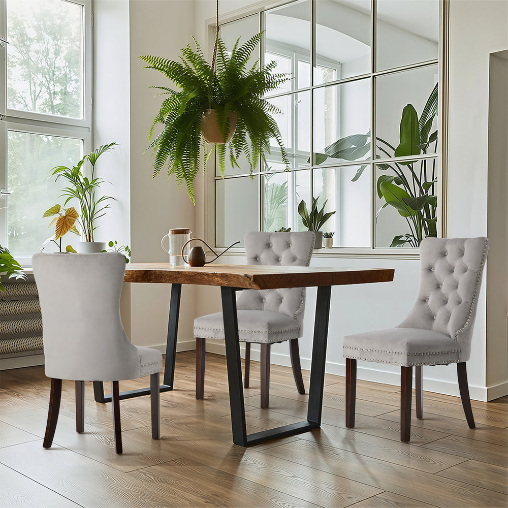 8x Dining Chair Upholstered French Tufted PU Leather Brown/Light Grey Dining Seating