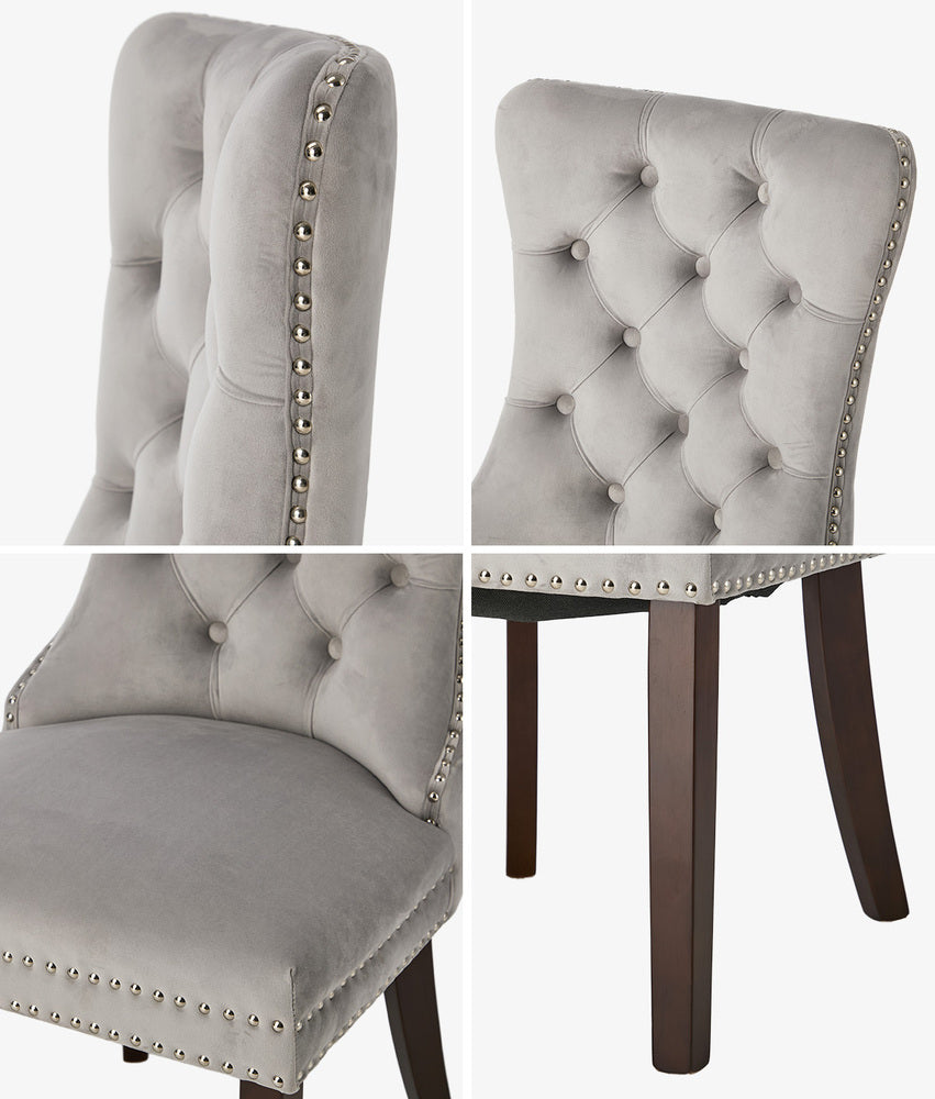 8x Dining Chair Upholstered French Tufted PU Leather Brown/Light Grey Dining Seating