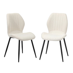 Set of 2 Dining Chairs Padded Seat Armless Boucle White