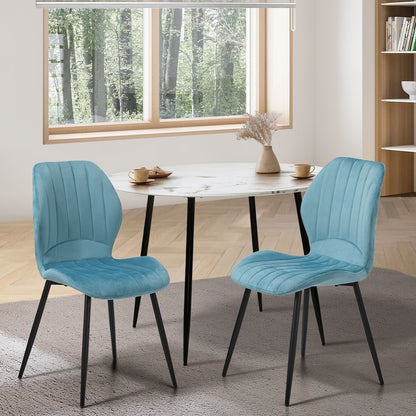Set of 2 Dining Chairs Padded Seat Armless Velvet Blue