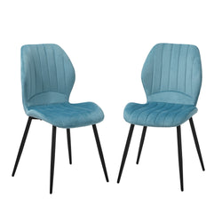 Set of 2 Dining Chairs Padded Seat Armless Velvet Blue